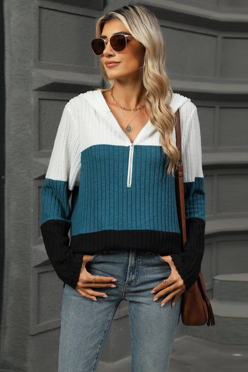 CWOHOL1098_LOOSE FIT CONTRAST ZIP HOODIE