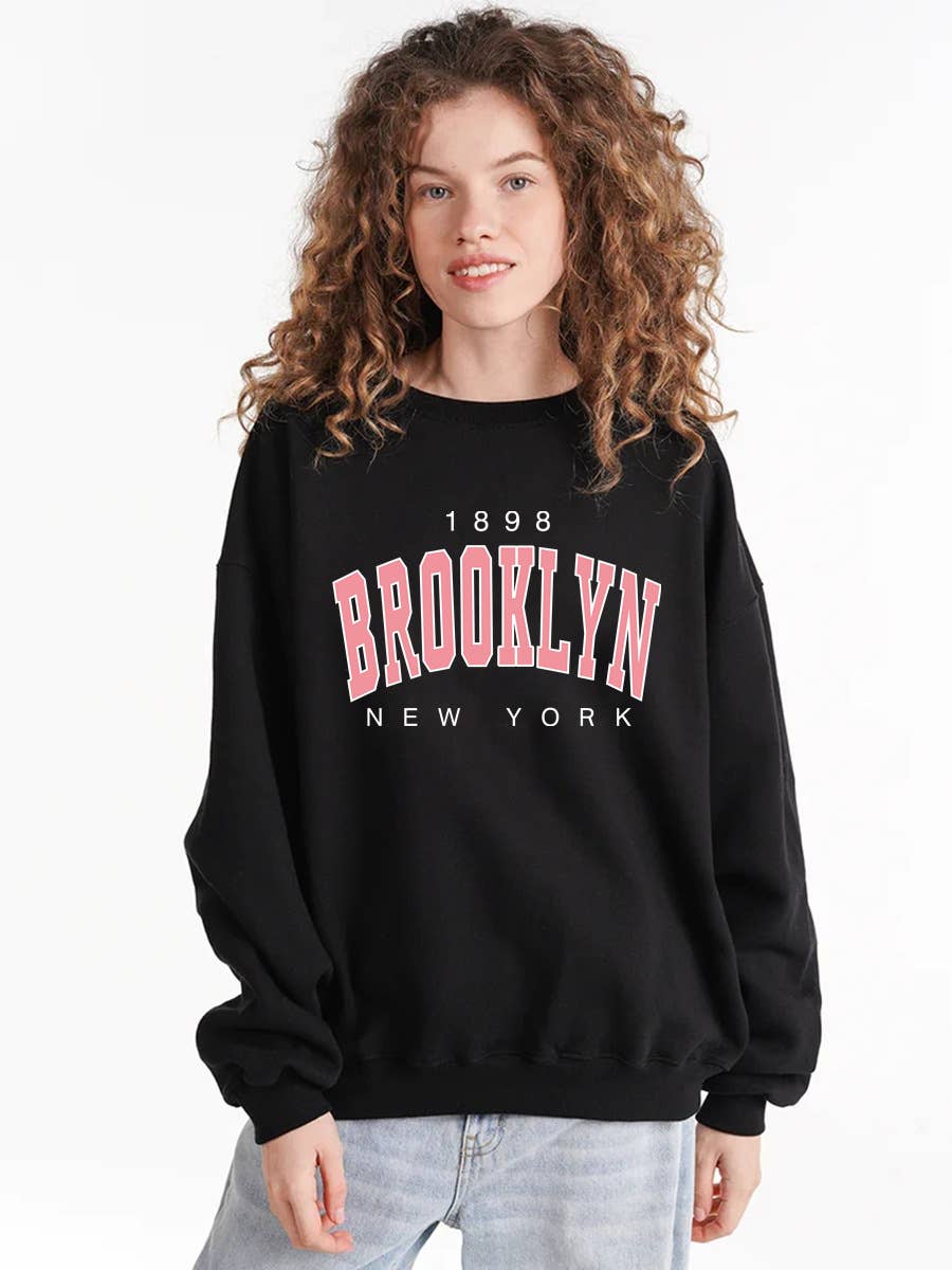 Brooklyn printed loose off-the-shoulder hoodie