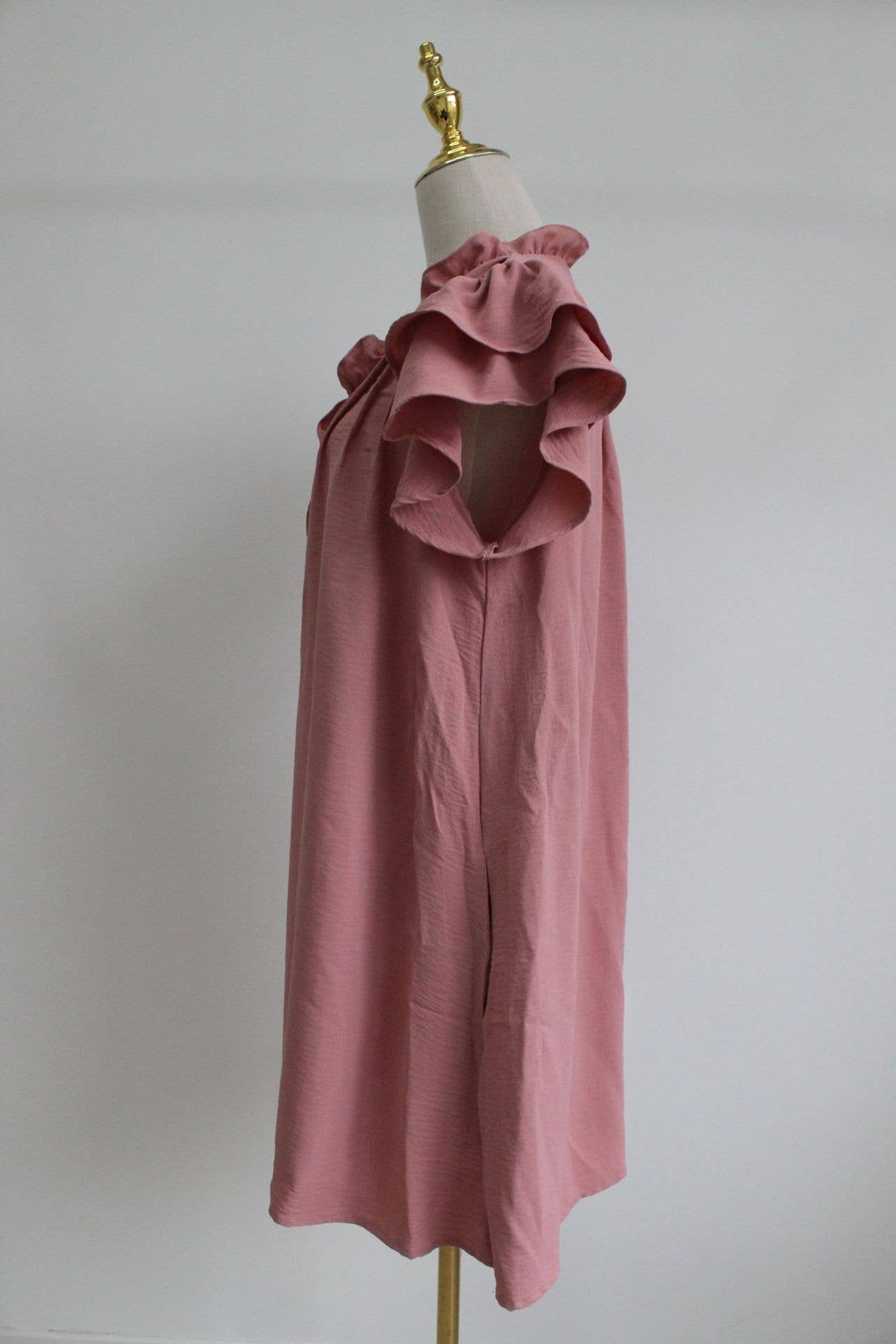 Fashionable V-neck ruffled short-sleeved dress