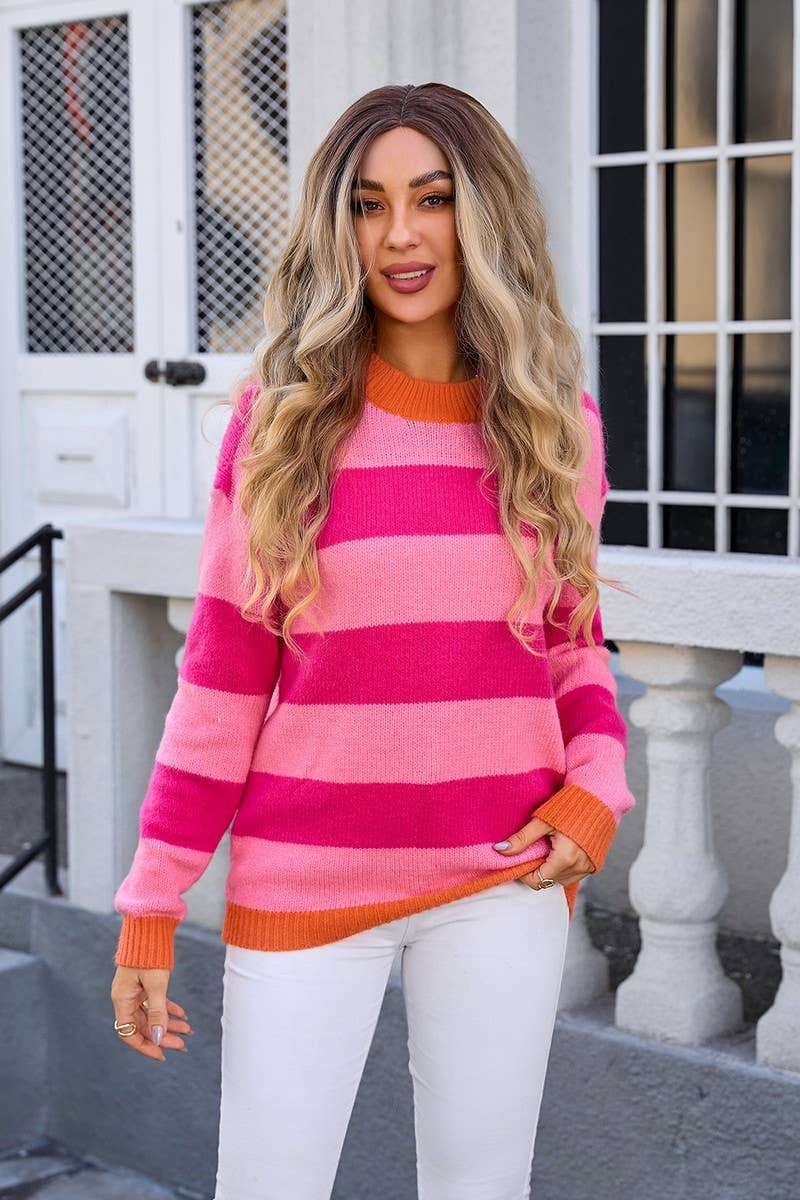 CWOSWL3100_STRIPED CONTRAST PANEL KNITTED SWEATER