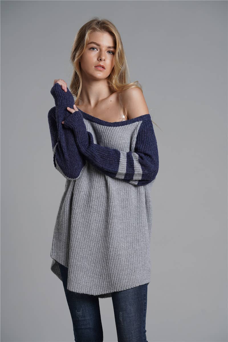 All-in-one mid-length loose solid pullover sweater