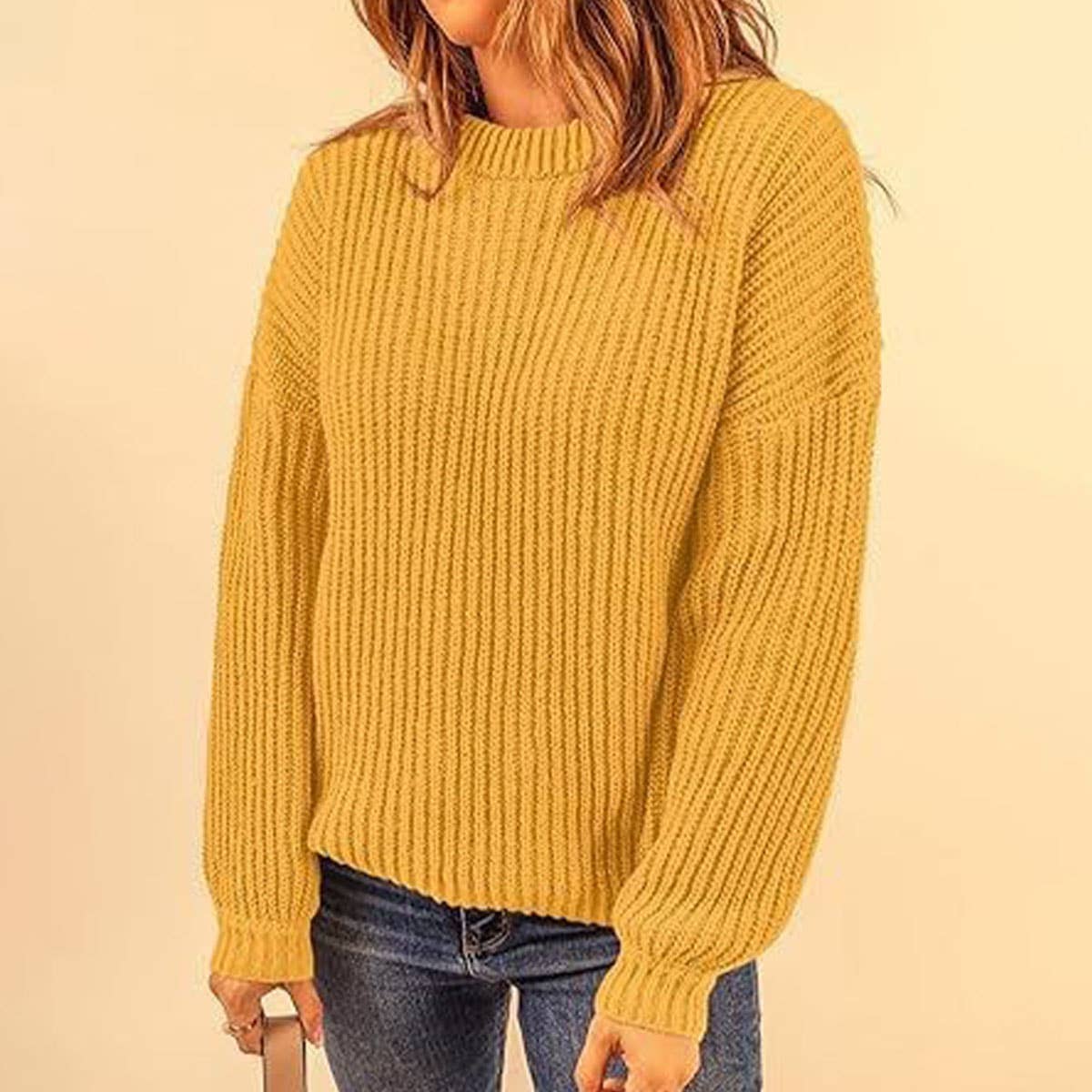 CREW-NECK FLARED CUFF JUMPER LOOSE SWEATER