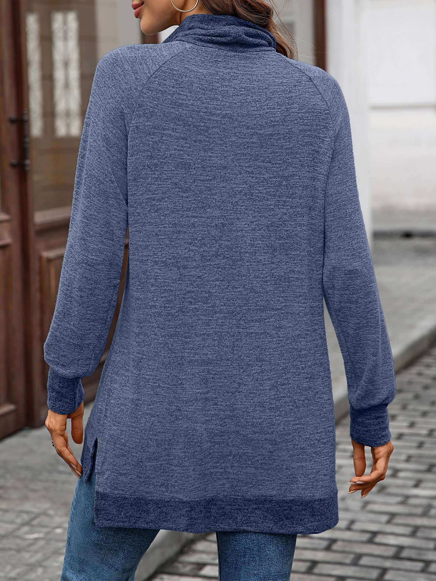 Color-blocking high-neck loose long-sleeved Top