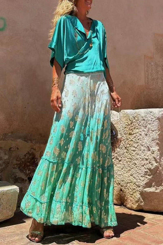 CWBLS0566_NEW SUMMER PRINTED RUFFLED PENDANT LONG SKIRT