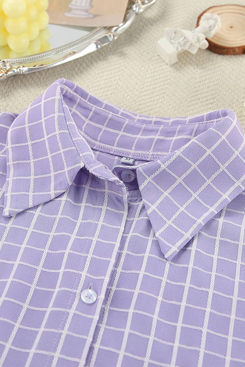 CWSPJ0308_PURPLE PLAID LONG SLEEVE LONG PANTS PAJAMA SET