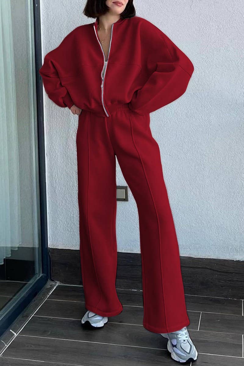 CWSTB00453_SPORTY LONG SLEEVE JACKET & SOLID PANTS SET