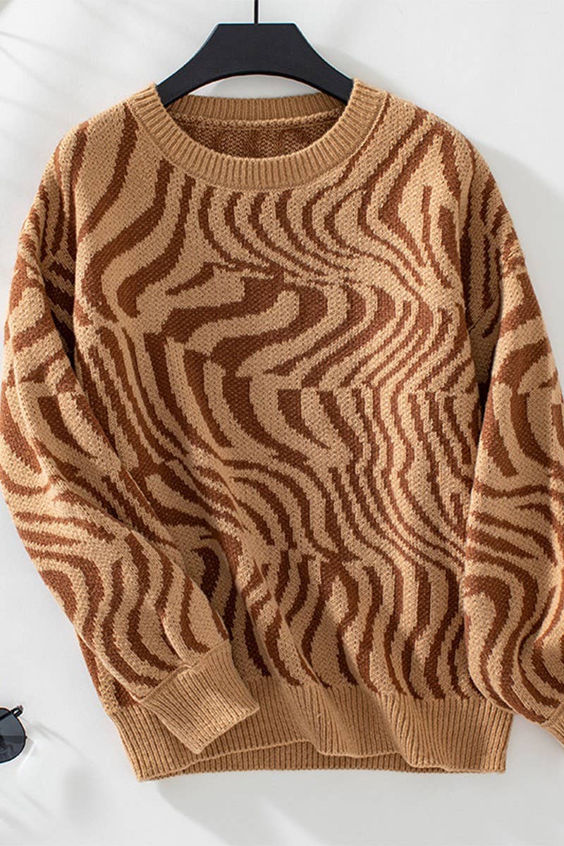 CWOSWL2928_ZEBRA PRINT CASUAL KNITTED SWEATER