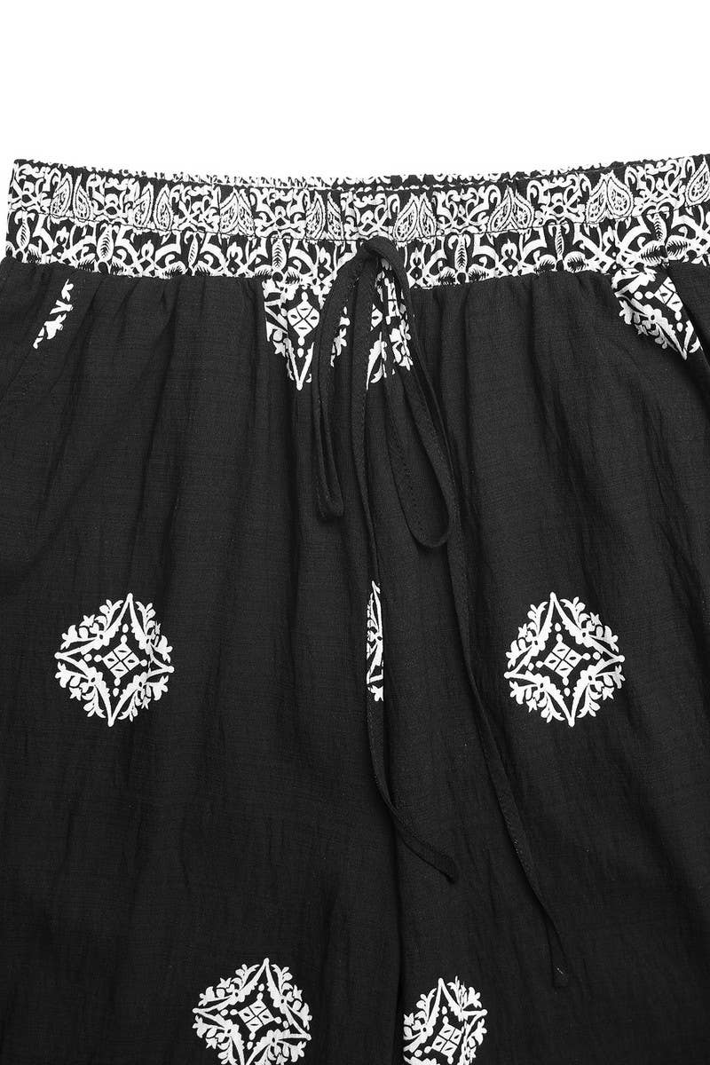 CWBLP2026_BOHO PRINT DRAWSTRING ELASTIC STRAIGHT PANTS
