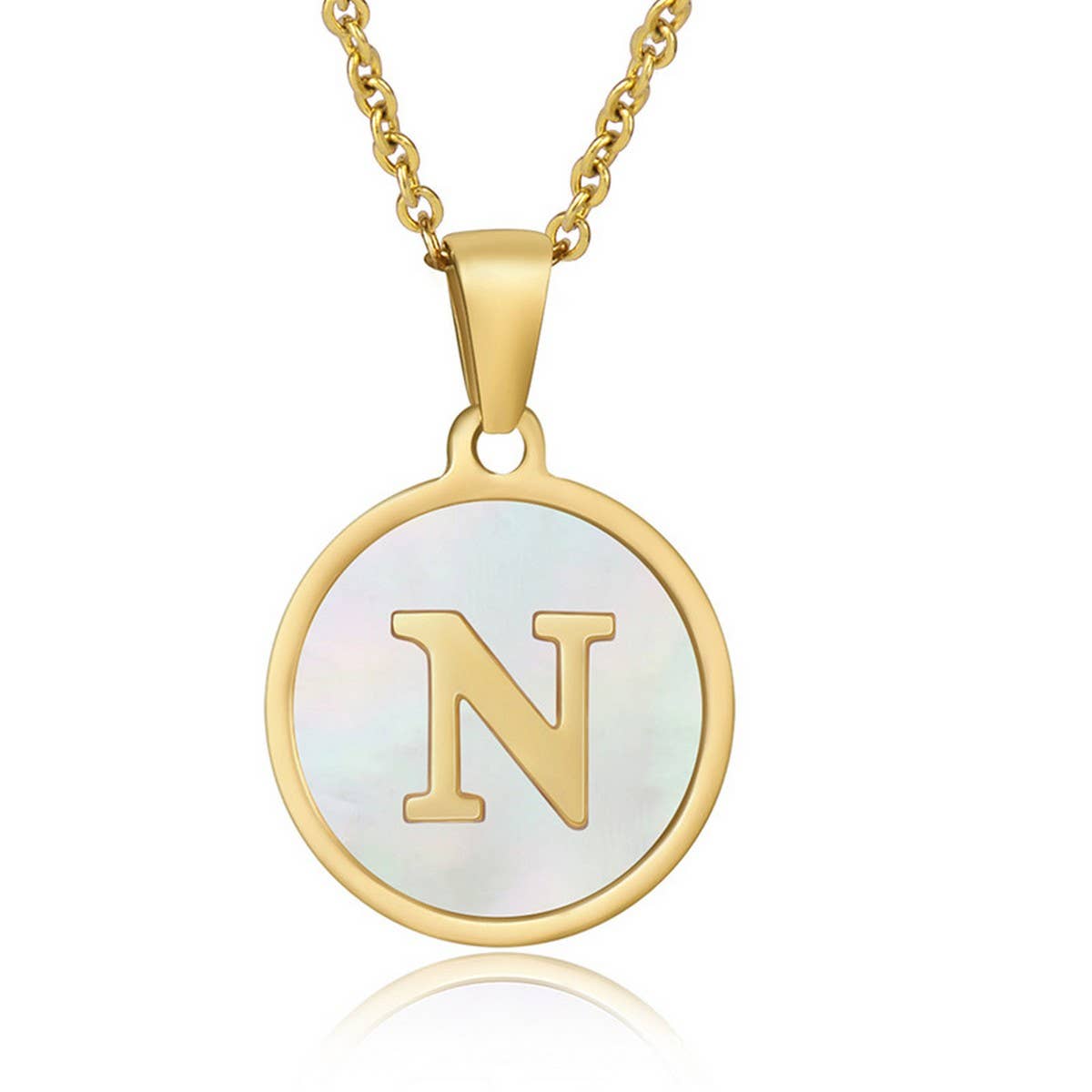 CIRCULAR SHELL ENGLISH LETTER PENDANT NECKLACE