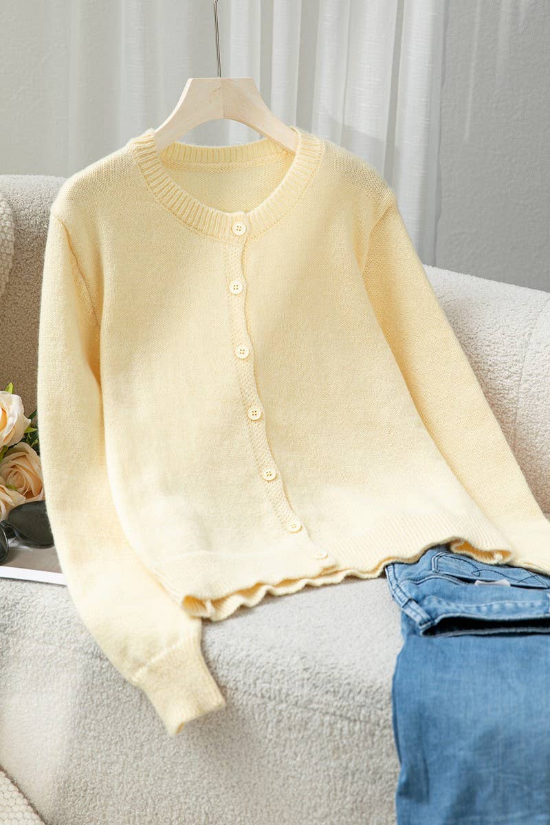 CWOCAL2293_SOFT LOOSE FIT CROPPED KNIT CARDIGAN SWEATER