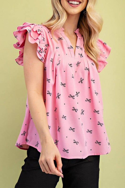 CWTBLS1815_SUMMER V-NECK SWEET PRINTED LADIES SHIRT