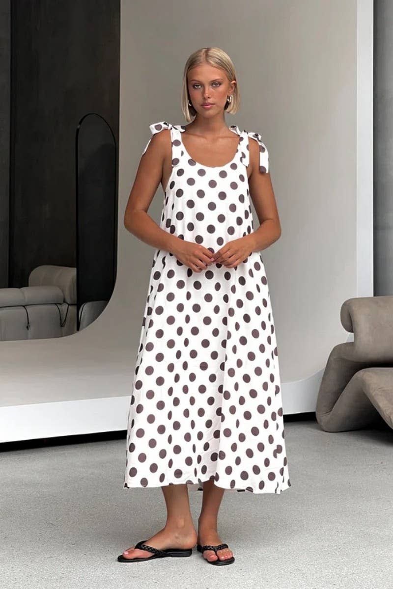 CWDHL1016_SUMMER POLKA DOT LOOSE A-LINE SUSPENDER DRESS