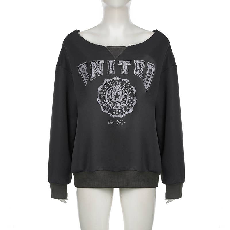 DARK PRINT LOOSE LARGE ROUND NECK PULLOVER HOODIE