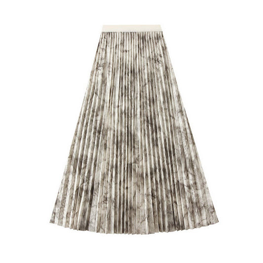 CHINESE STYLE PRINTED PLEATED SKIRT LONG SKIRT
