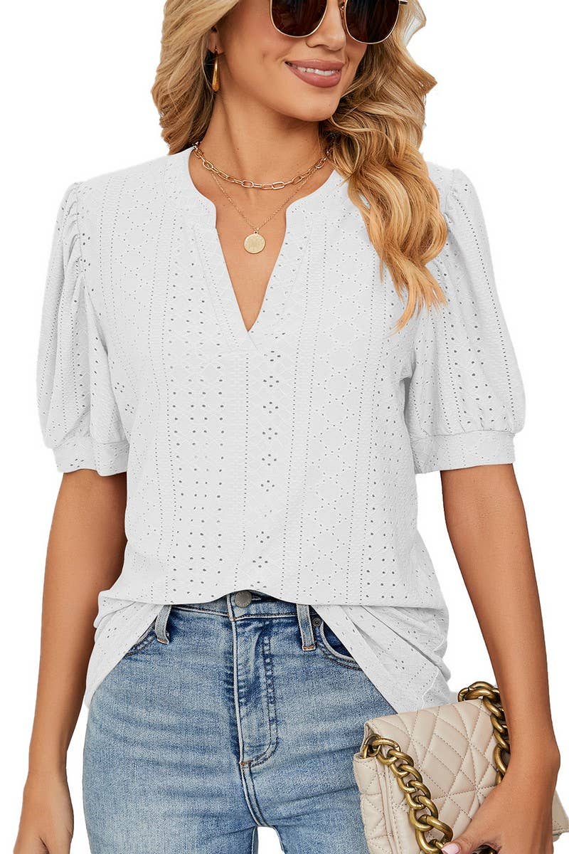 CWTTS1354_SUMMER CASUAL V-NECK SOLID COLOR LOOSE T-SHIRT