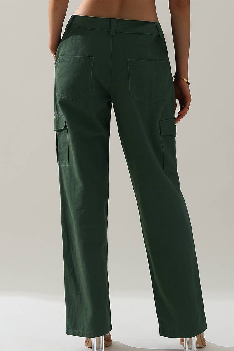 CWBLP421_Cargo Cotton Pants Wide Leg Casual Pants 4 Pockets
