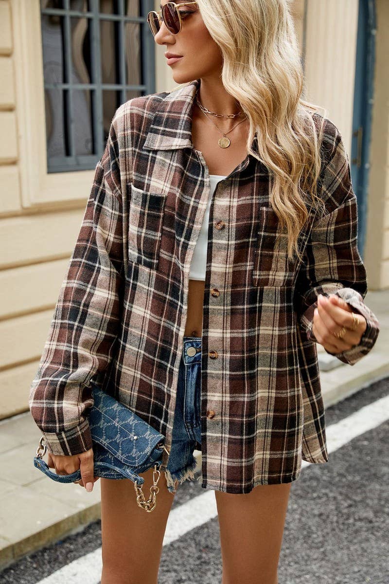 CWTBLL01310_STRIPED PLAID COLORBLOCK LONG SLEEVE POLO SHIRT