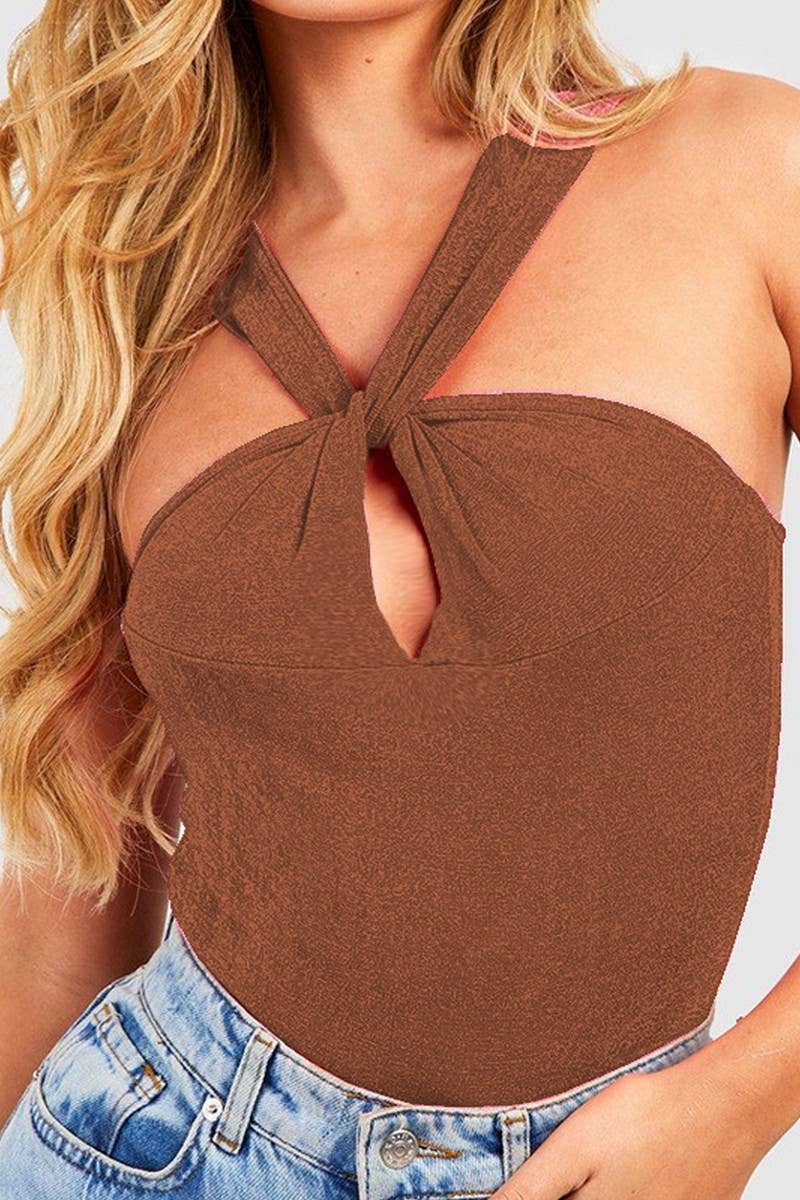 CWSBSSL0124_SEXY SLIM FIT HALTER NECK DOUBLE-LAYER BODYSUIT