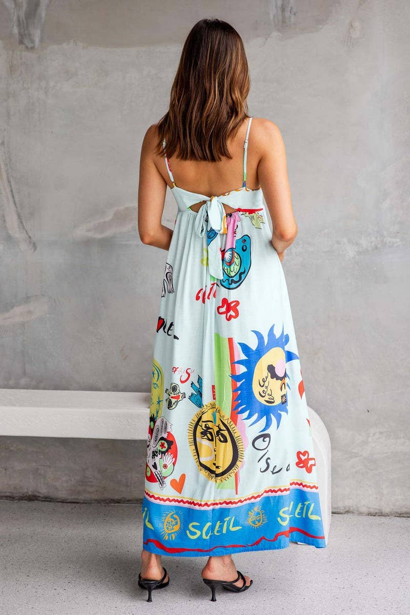 CWDMD3030_PRINTED SUSPENDER DRESS WITH WIDE SWING