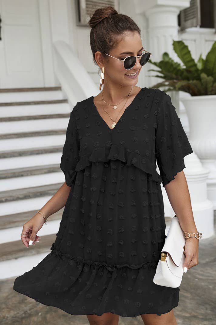 CASUAL JACQUARD HAIRBALL SHORT DRESS