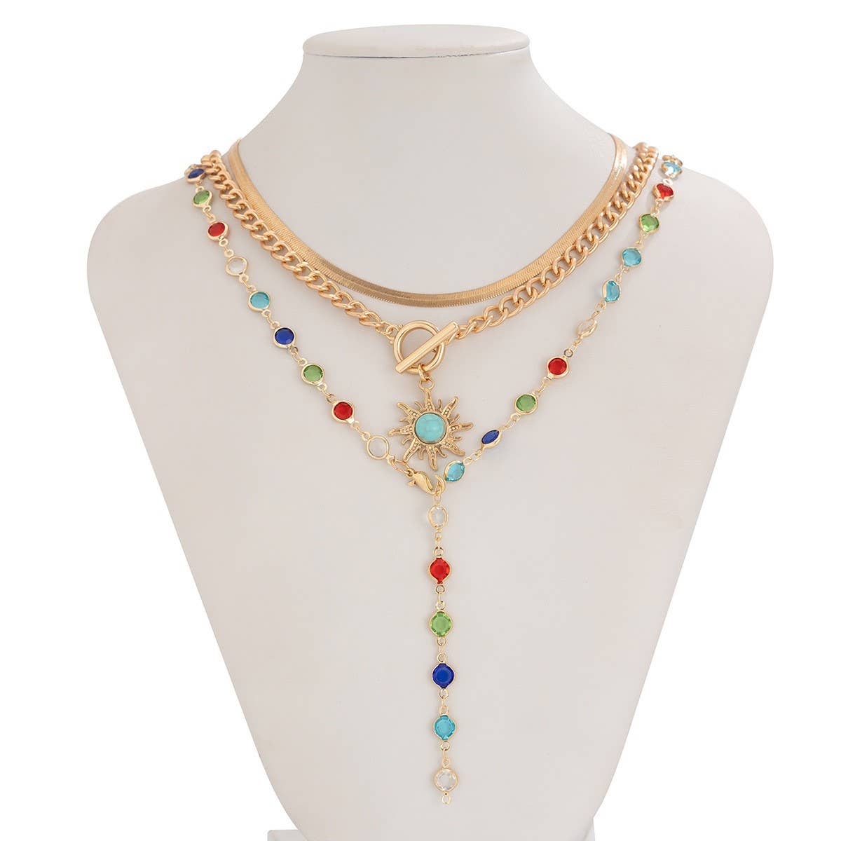 SUNFLOWER COLORED CRYSTAL CHAIN NECKLACE