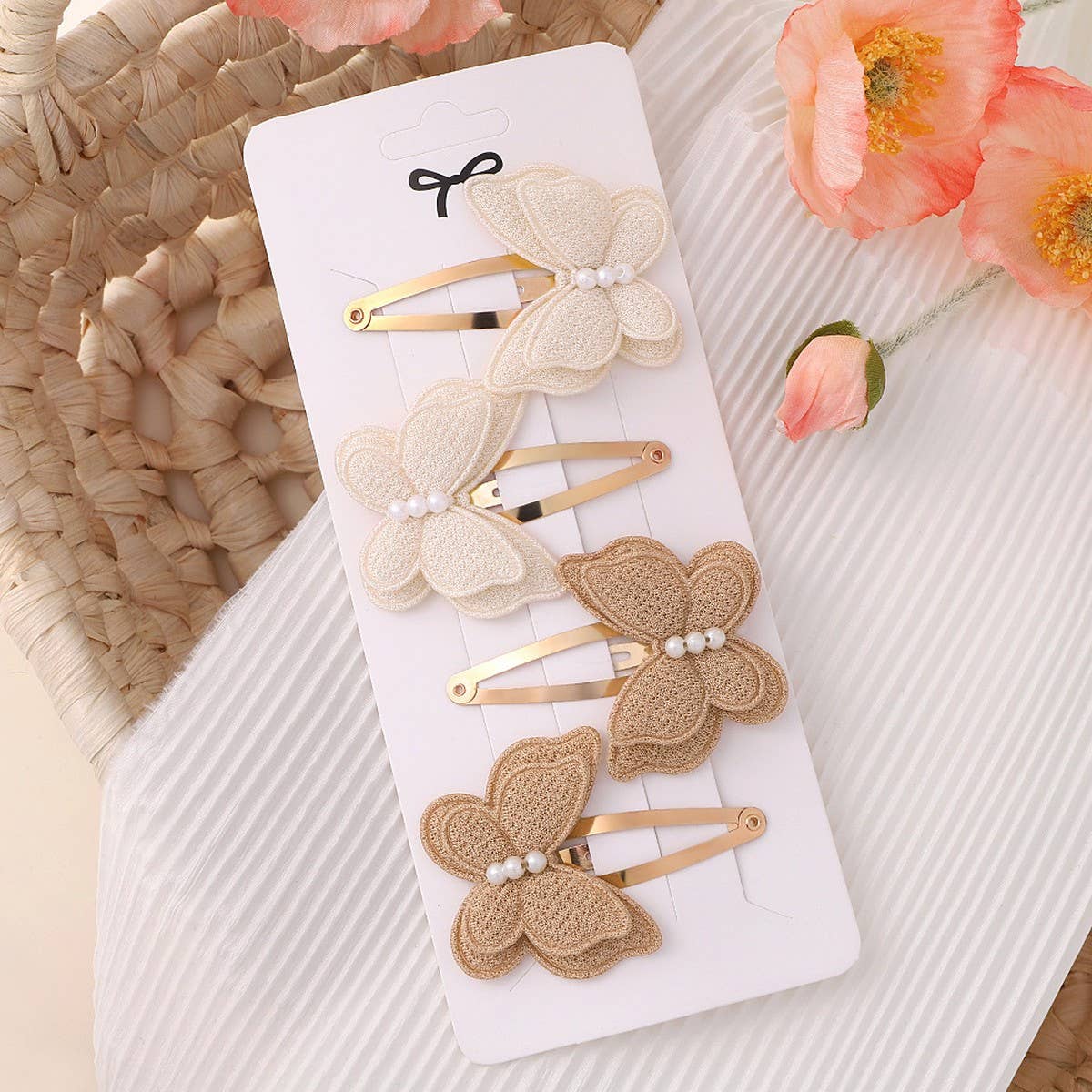 Double-Layer Pearl Bow Hair Clip Set for Kids