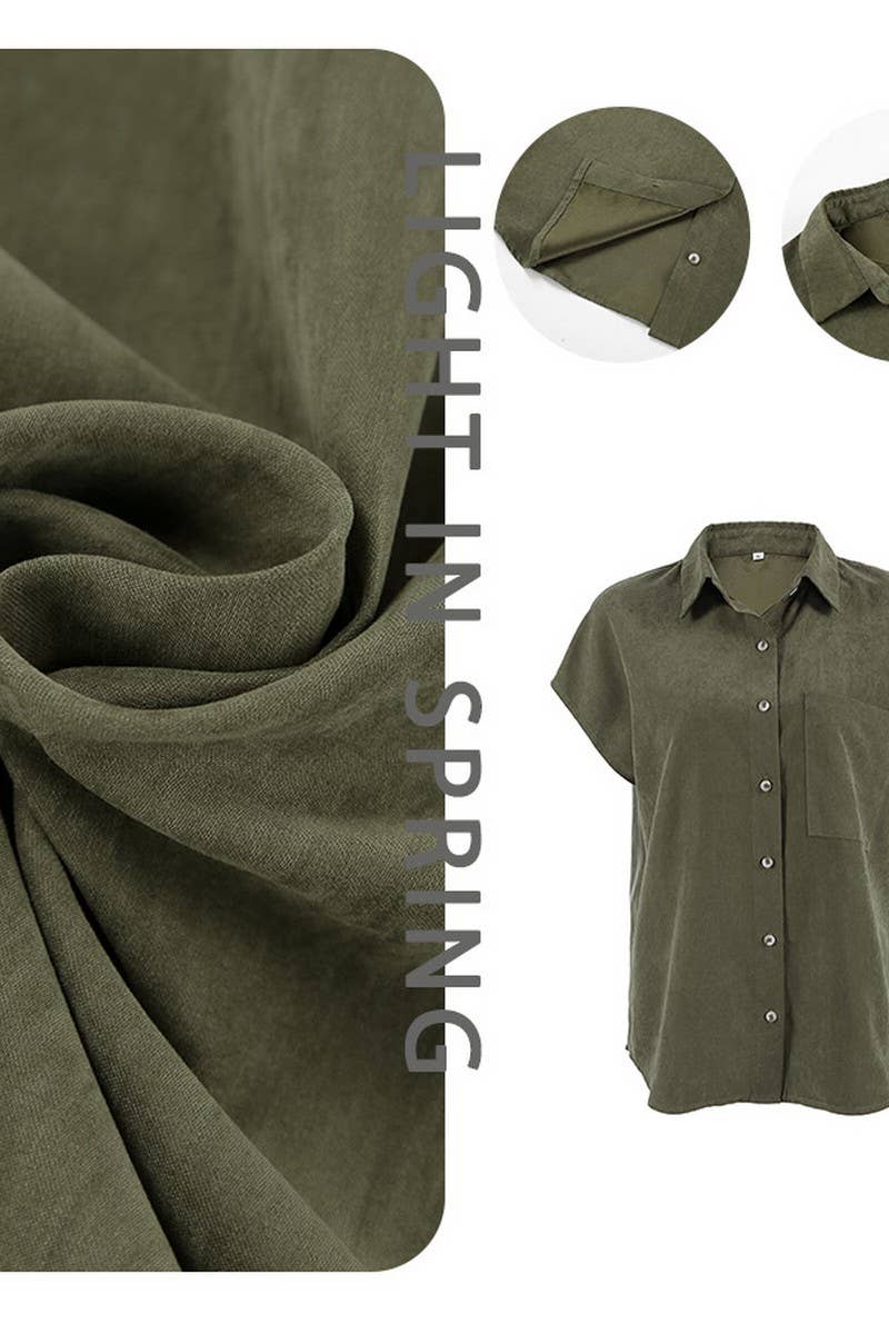 CWTBLS2356_RETRO GREEN LAPEL LOOSE SLEEVELESS SHIRT