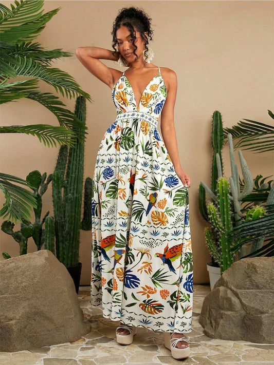 Beach getaway summer braided backless long dress