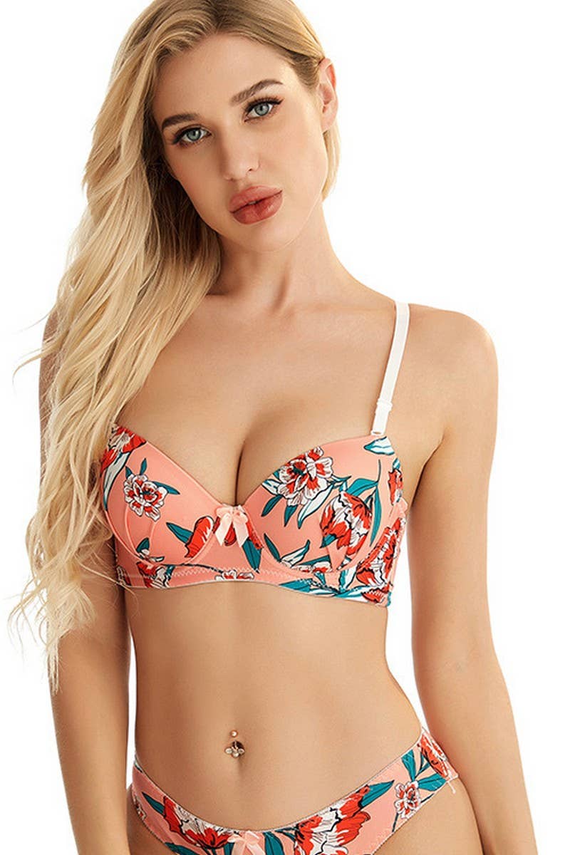 CWMW00142_PRINTED UNDERWIRE PUSH UP BRA PANTY SET