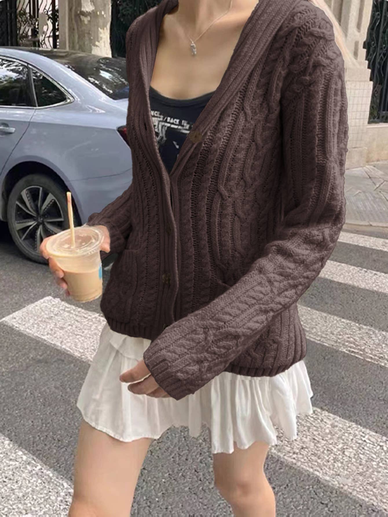 Casual simple button long-sleeved woolen coat