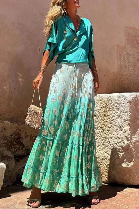 CWBLS0566_NEW SUMMER PRINTED RUFFLED PENDANT LONG SKIRT