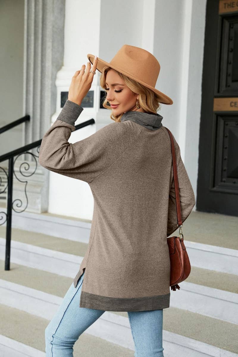 CWOSWL6537_HIGH-NECK CONTRASTING COLOR LONGSLEEVED SPLIT TOP