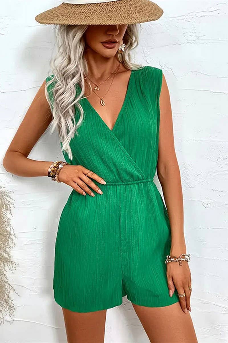 CWSJS1513_CASUAL SLEEVELESS CROSS NECK WOMEN'S JUMPSUIT