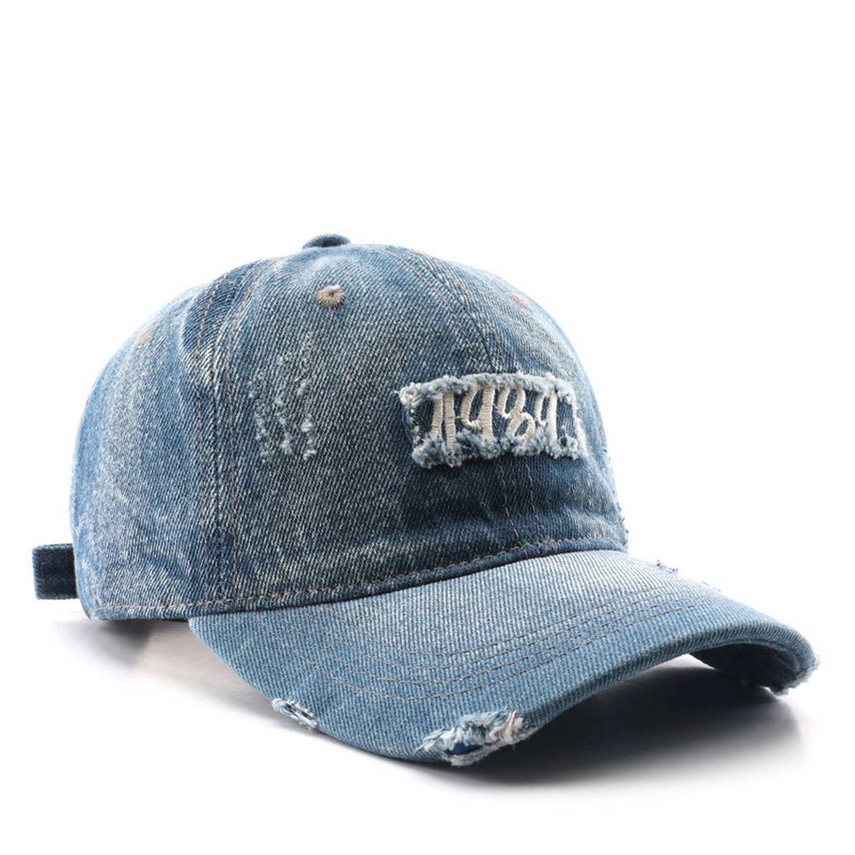 CWAH3201_VINTAGE DENIM LETTER EMBROIDERY BASEBALL CAP