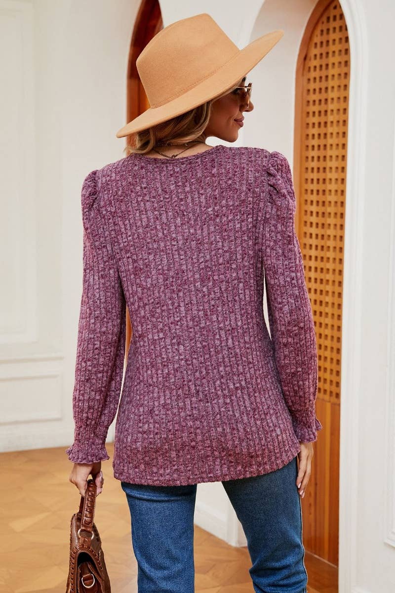 CWOSWL6549_SQUARE NECK LONG SLEEVE RUFFLED SWEATER