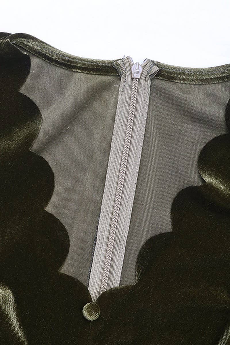 CWTBLL2051_ VELVET V NECK LACE NECK PARTY DRESS