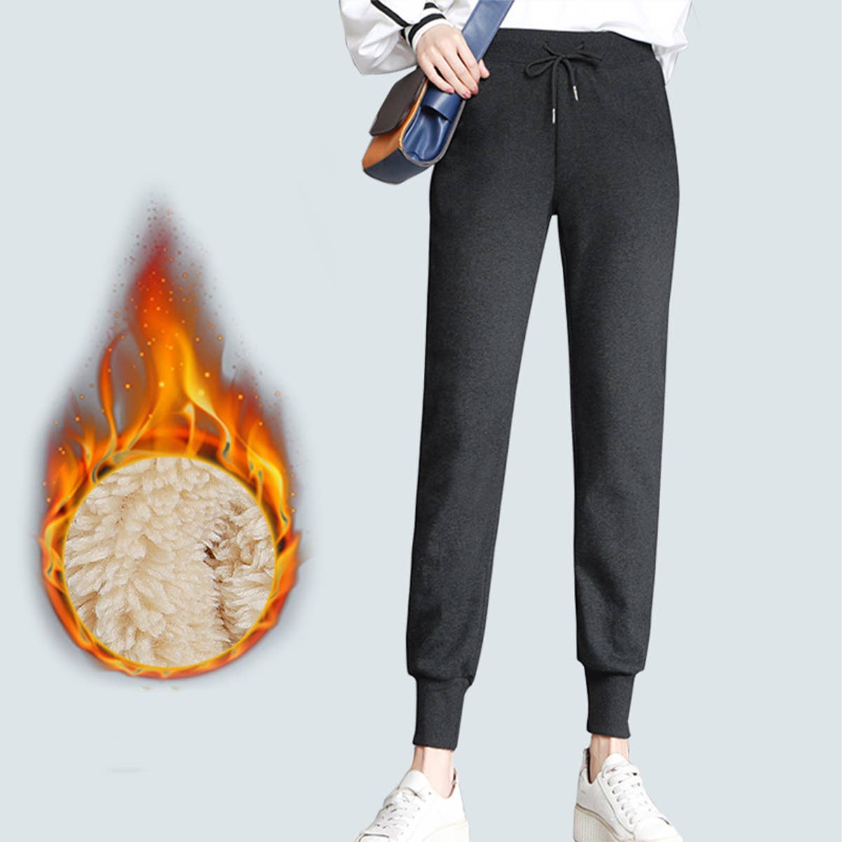 FLEECE CASUAL PANTS FOR WOMEN LAMB FLEECE SPORTS SWEATPANTS
