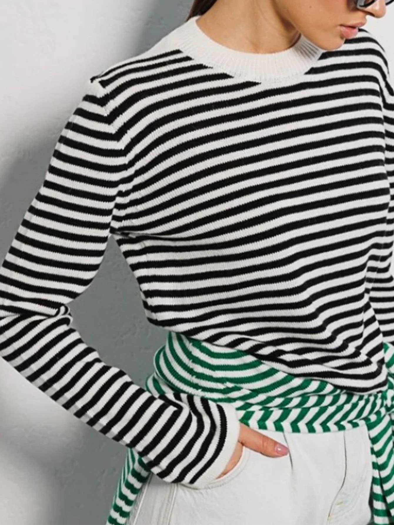 CREW NECK STRIPED COMMUTER STRIPED SWEATER