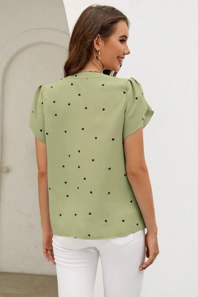 CWTSTS0463_SUMMER V-NECK SHORT SLEEVE LOVE PRINT SHIRT TOP