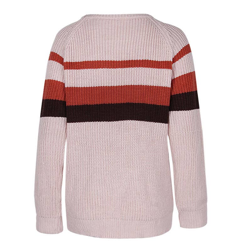 CASUAL LOOSE CREW NECK COLOR PATCHWORK KNITWEAR