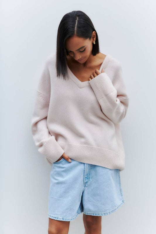 CWOSWL6632_SOLID COLOR V-NECK LONG-SLEEVED SWEATER