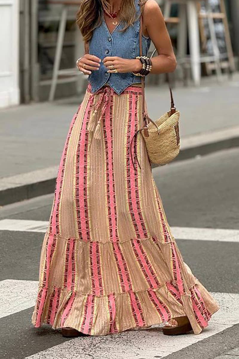 CWBLS0632_NEW STYLE PENDANT RUFFLED WIDE SWING SKIRT