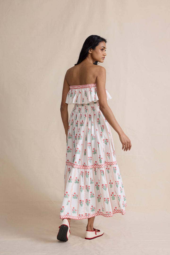 Elegant plant-printed wood ear dress