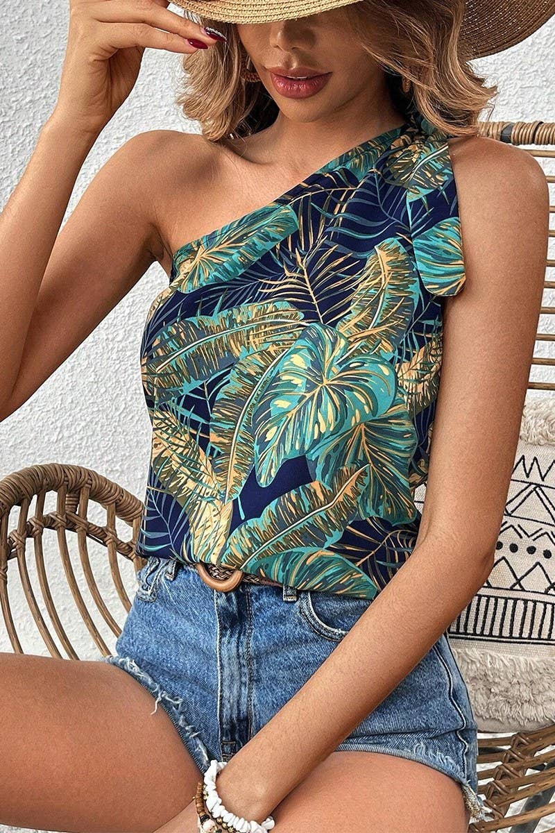 CWTBLSL0822_FLORAL ONE-SHOULDER CAMI TOP FOR BEACH VACATION