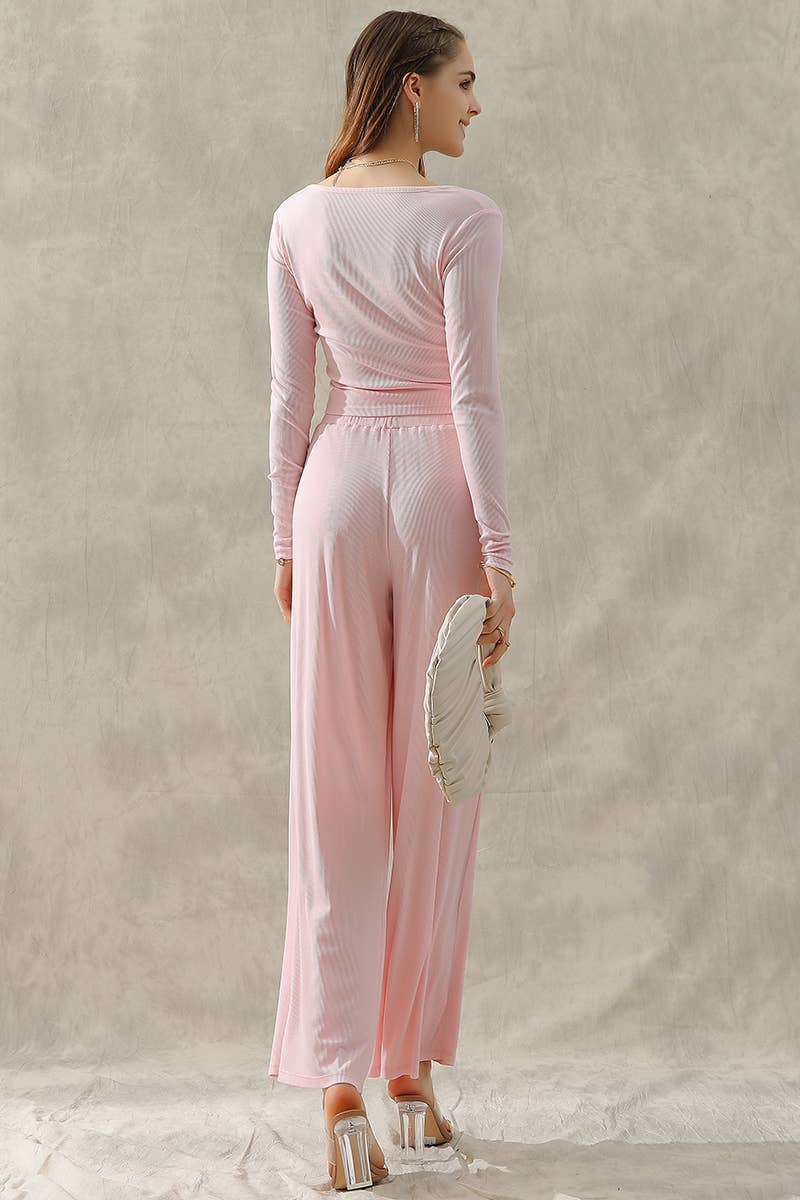 CWSTB279_MODAL LONG SLEEVE T SHIRT TOP AND WIDE PANTS SET