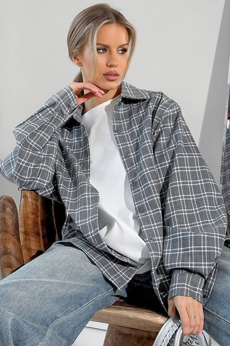 CWTBLL00626_SIMPLE LOOSE NICHE PLAID LONG-SLEEVED SHIRT
