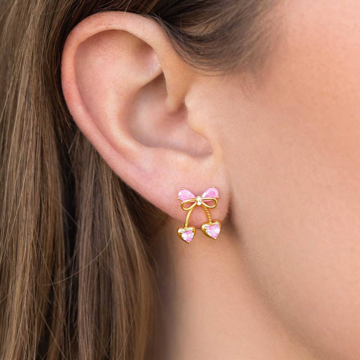 Bow Horseshoe Boot Zircon 18K Gold Stud Earrings_CWAJE5069