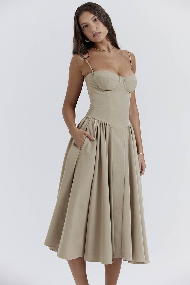 CWDMD5632_SLIM FIT OFF-SHOULDER BACKLESS MIDI DRESS