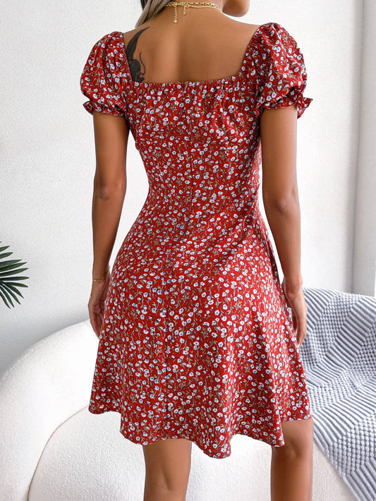 Floral tie big swing vacation-style beach dress