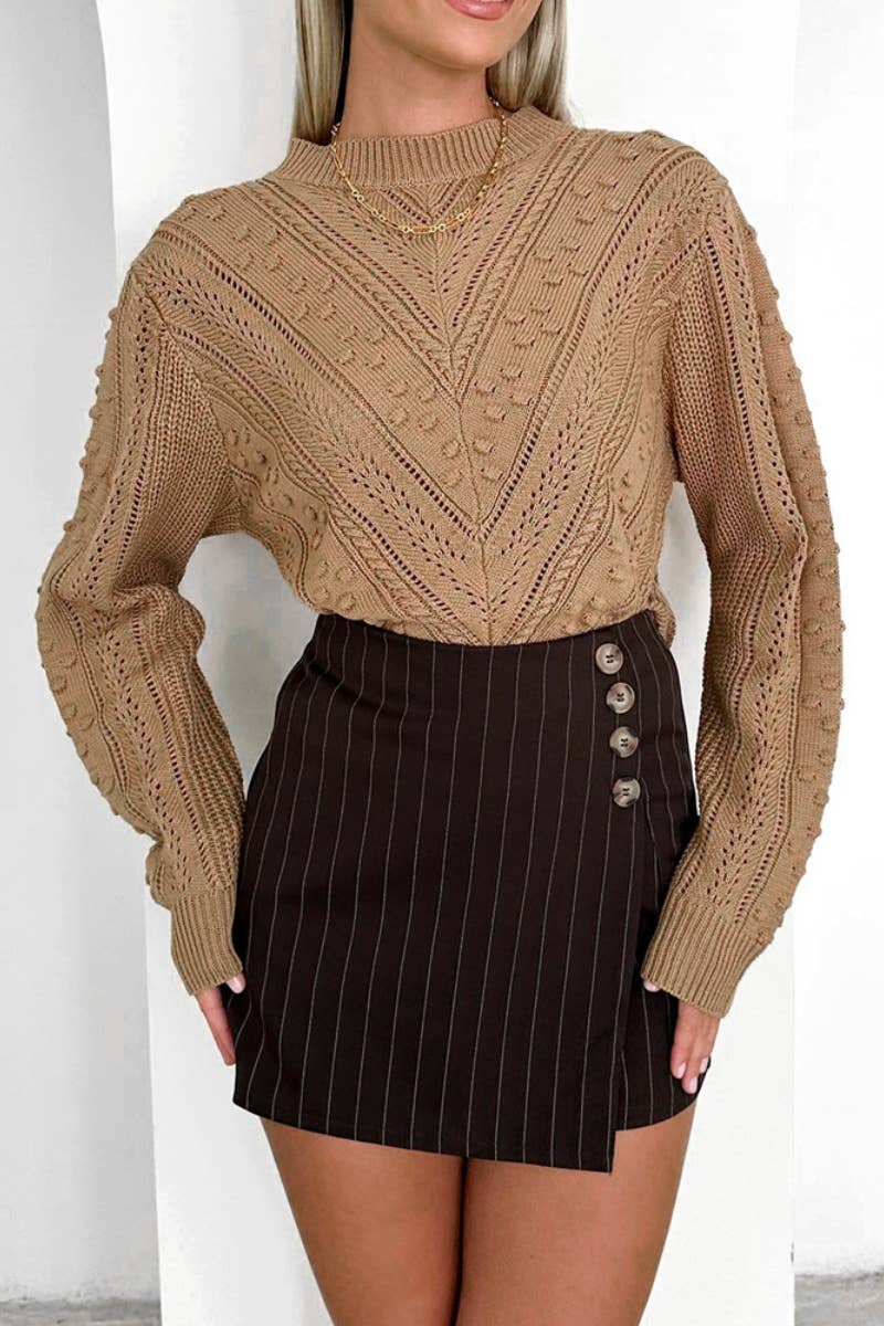CWOSWL6599_FALL CREW-NECK JACQUARD LONG-SLEEVED SWEATER